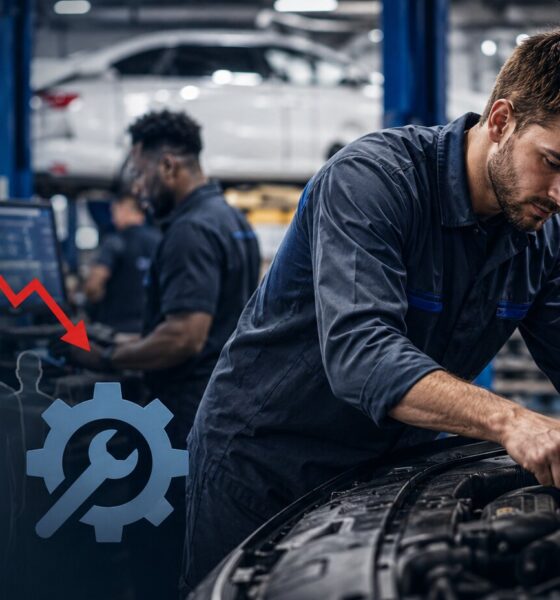 automotive technician working on complex vehicle as dealerships face growing skilled worker shortage