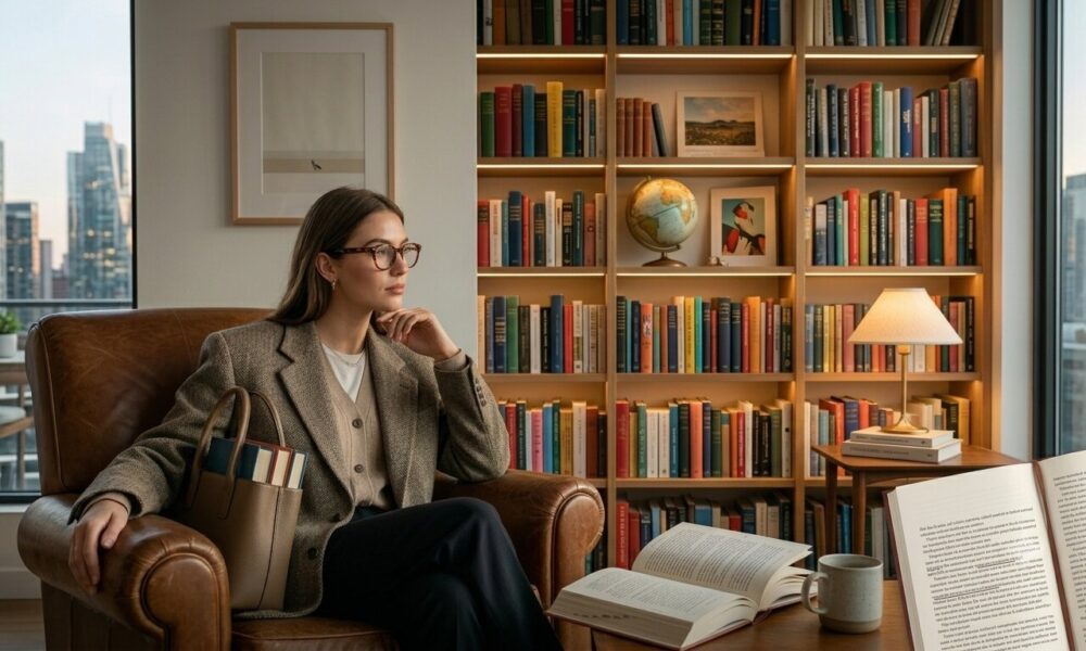 Literary Chic lifestyle trend featuring curated bookshelves reading nooks and literary inspired fashion in 2026
