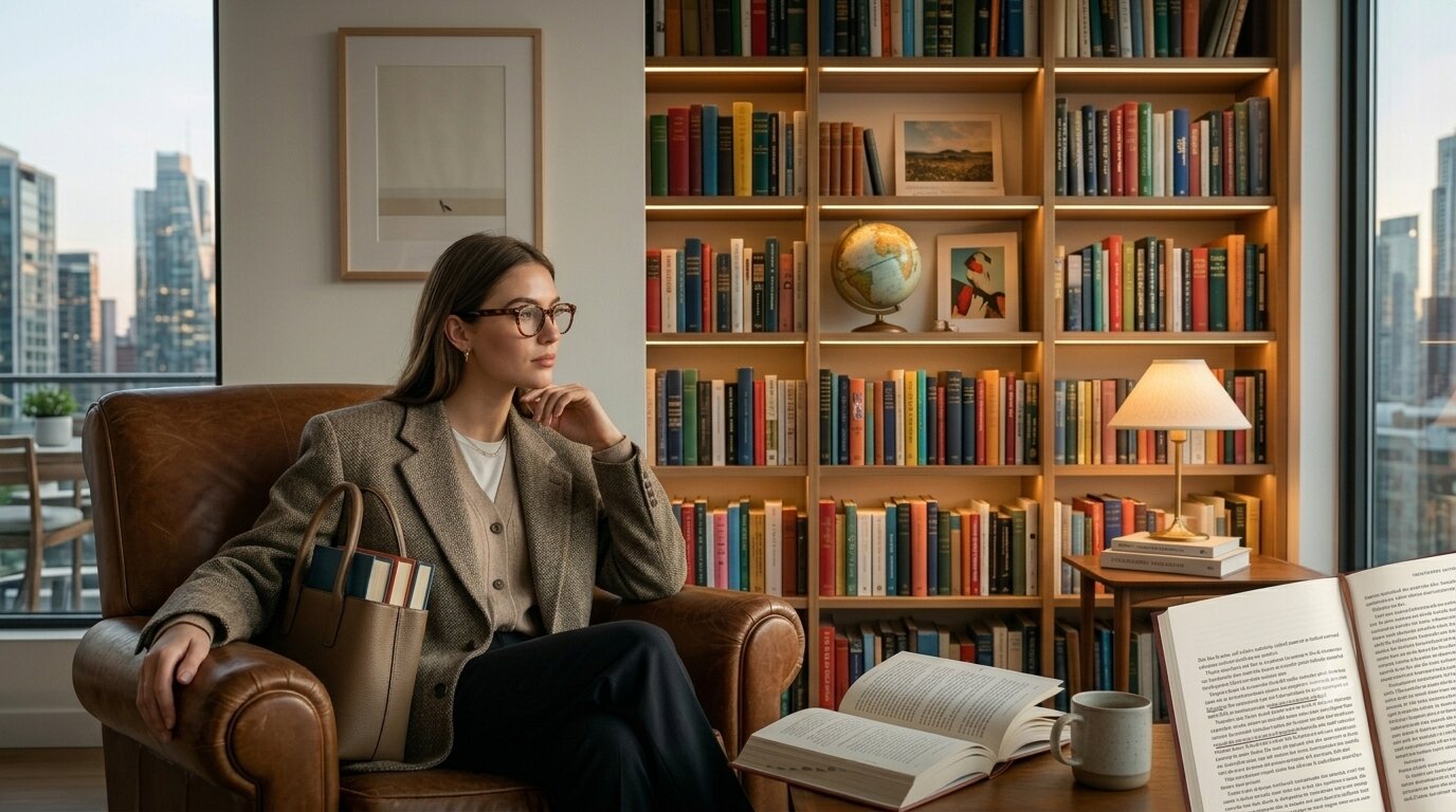 Literary Chic lifestyle trend featuring curated bookshelves reading nooks and literary inspired fashion in 2026